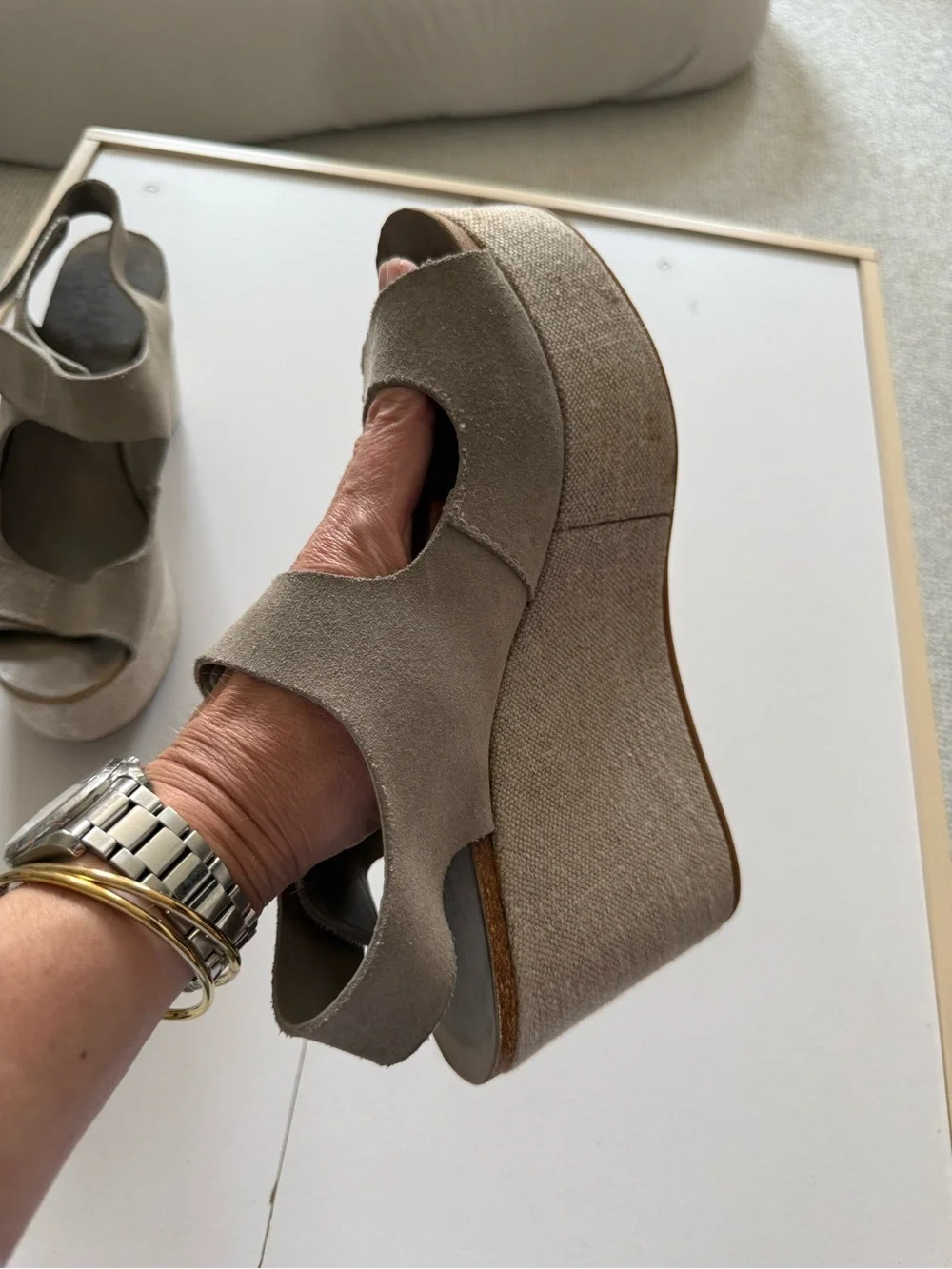 Pedro Garcia Gray Suede Platform Wedge Sandals